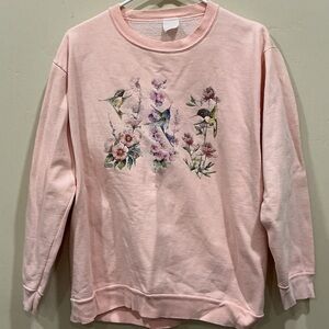 Pink Floral Hummingbird Crewneck Sweater